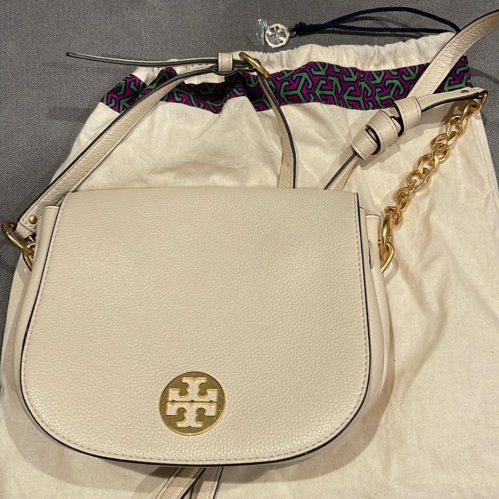 Tory Burch Cream Leather Crossbody Bag with Gold Hardware